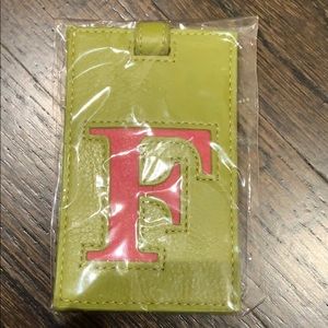 Pink and Green “F” Luggage Tag